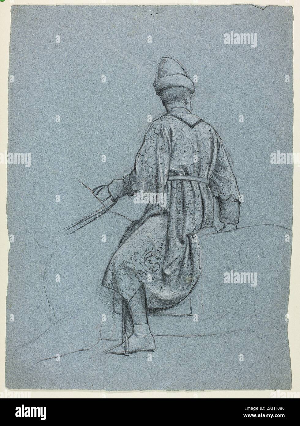 Henry Stacy Marks. Homme à cheval. 1849-1898. L'Angleterre. Pastel noir, rehaussée de pastel blanc, plus de traces de crayon rouge, sur papier vélin bleu Banque D'Images