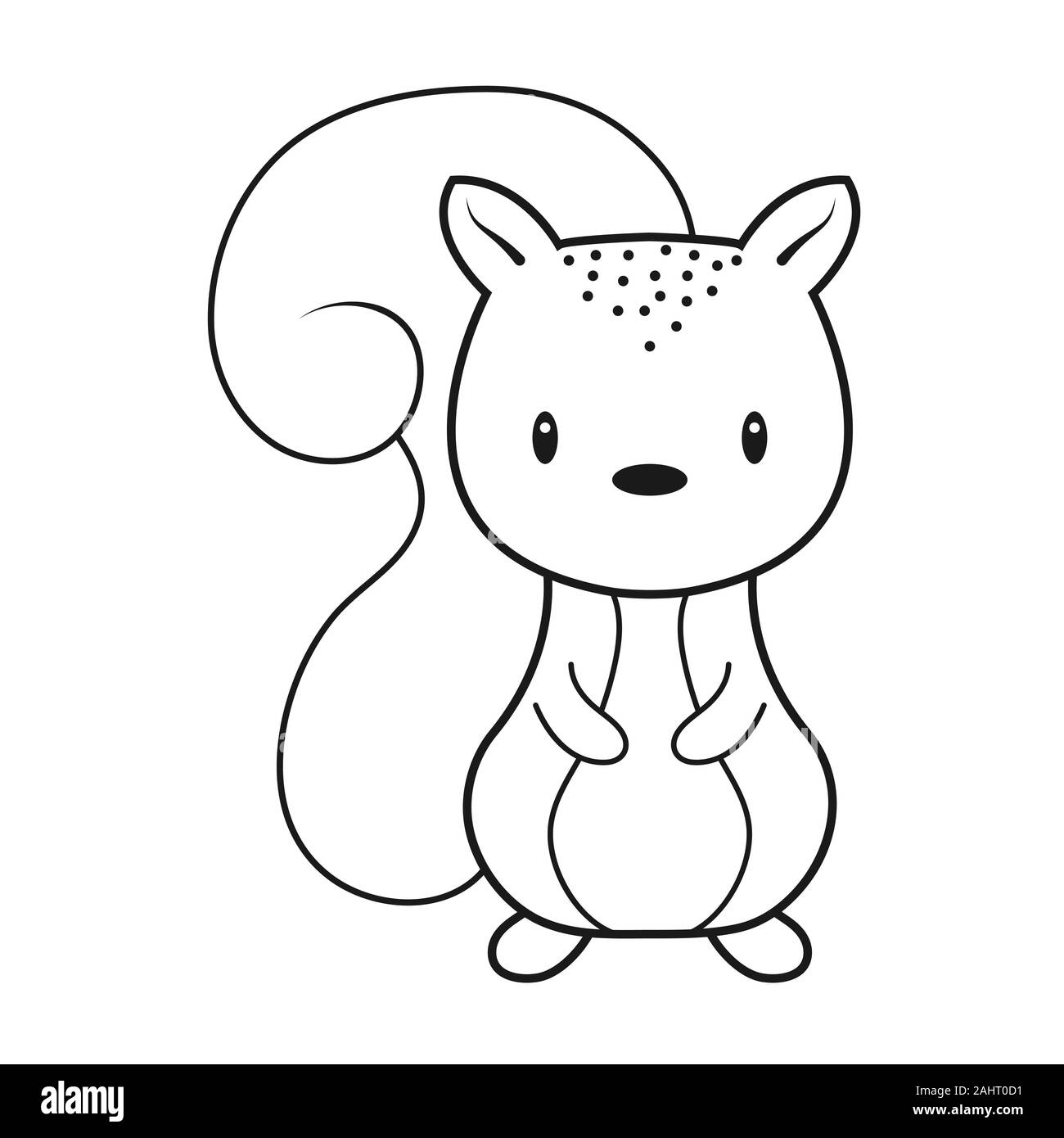 Vide plan d'un dessin animé enfantin mignon écureuil. Contour isolé pour la coloration. Stock vector illustration isolé sur fond blanc pour la coloration Illustration de Vecteur