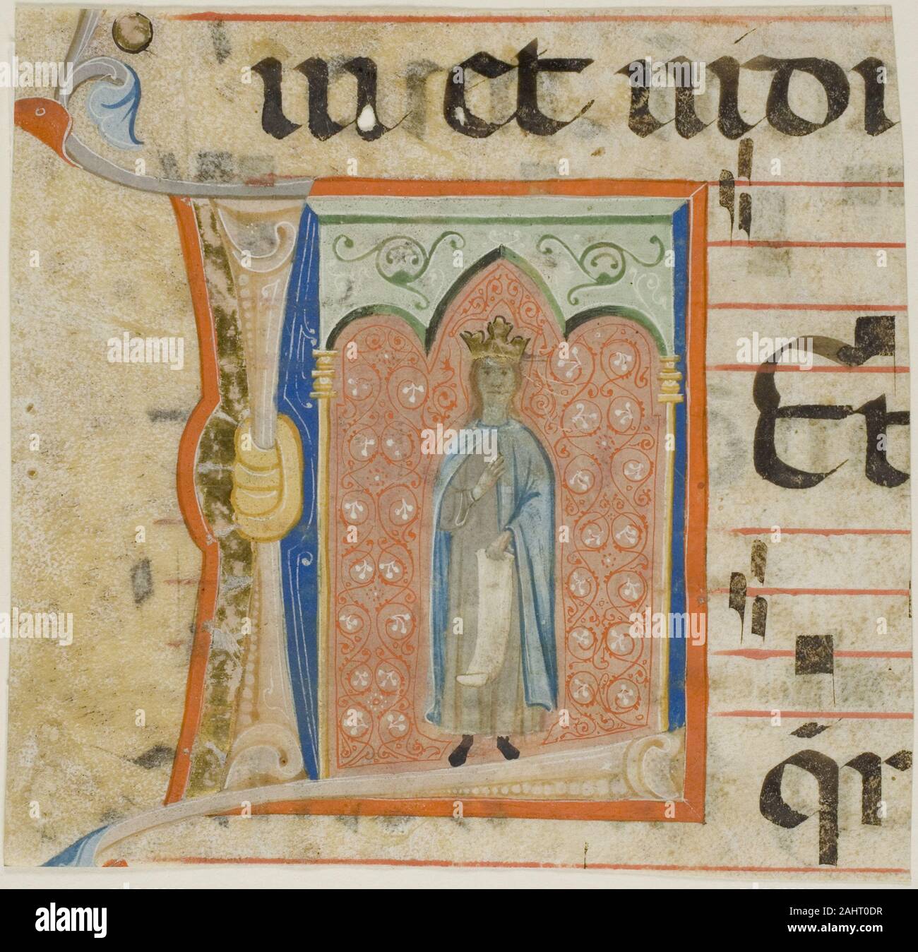 Maître de la République dominicaine Effigies. Femme Saint dans une initiale historiée L à partir d'une chorale d'adresses. 1330-1340. L'Italie. Manuscrit de la coupe dans la tempera et feuille d'or, avec gothica textura inscriptions en latin à l'encre noire, a statué en rouge, sur parchemin Banque D'Images Maître de la République dominicaine Effigies. Femme Saint dans une initiale historiée L à partir d'une chorale d'adresses. 1330-1340. L'Italie. Manuscrit de la coupe dans la tempera et feuille d'or, avec gothica textura inscriptions en latin à l'encre noire, a statué en rouge, sur parchemin Banque D'Images