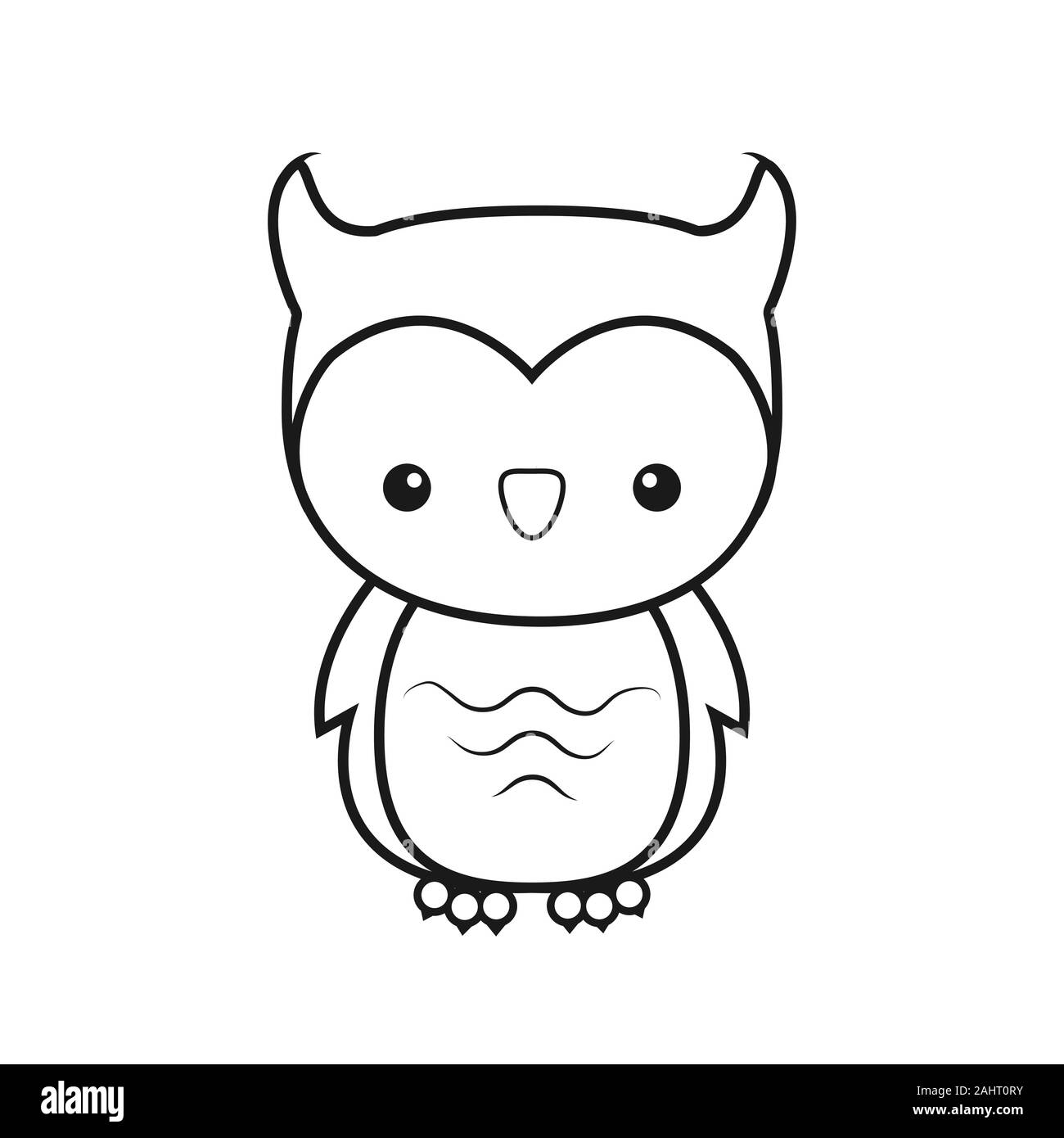 Vide plan d'un dessin animé enfantin mignon hibou. Contour isolé pour la coloration. Stock vector illustration isolé sur fond blanc pour livre à colorier. Illustration de Vecteur