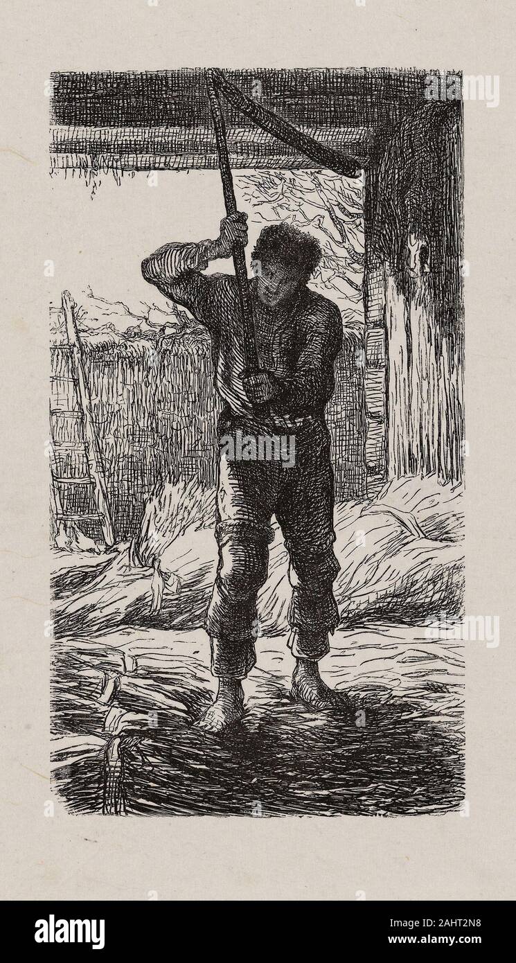 Jacques Adrien Lavieille. Thresher. 1853. La France. La gravure sur bois en noir sur gris Chine papier, fixées sur papier vélin blanc cassé (Chine collé) Banque D'Images