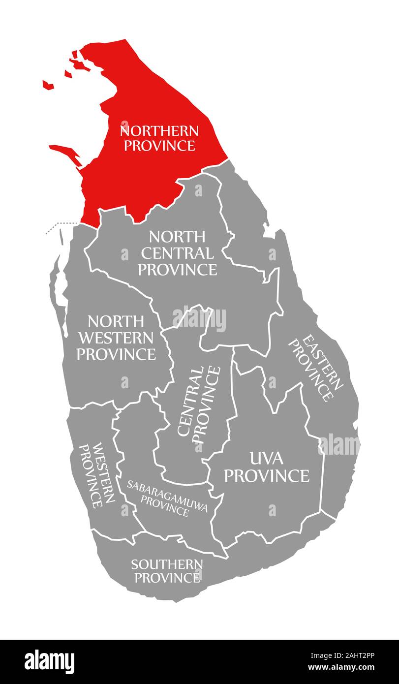 Province du Nord a mis en lumière rouge dans la carte du Sri Lanka Banque D'Images