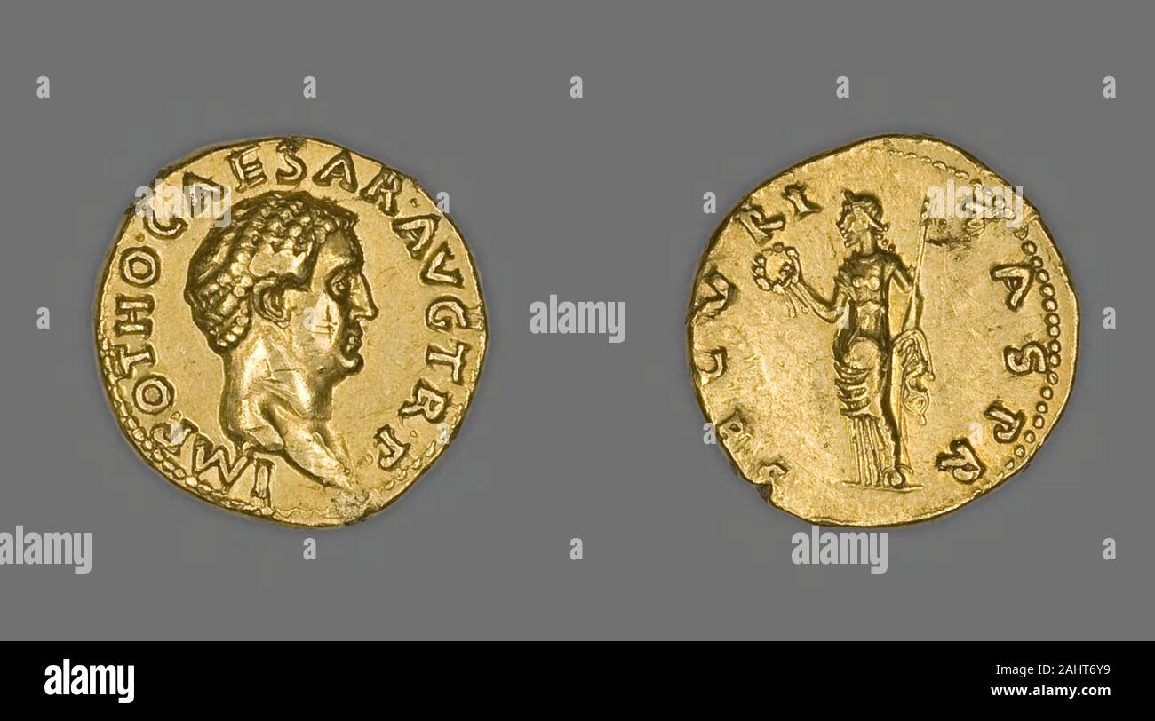 Ancienne cité romaine. Aureus (Coin) représentant l'Empereur Othon. 69 AD. Rome. Avers d'or Tête d'Othon à droite, bareReverse Securitas se tient à gauche, couronne en main droite, le sceptre dans la gauche Banque D'Images