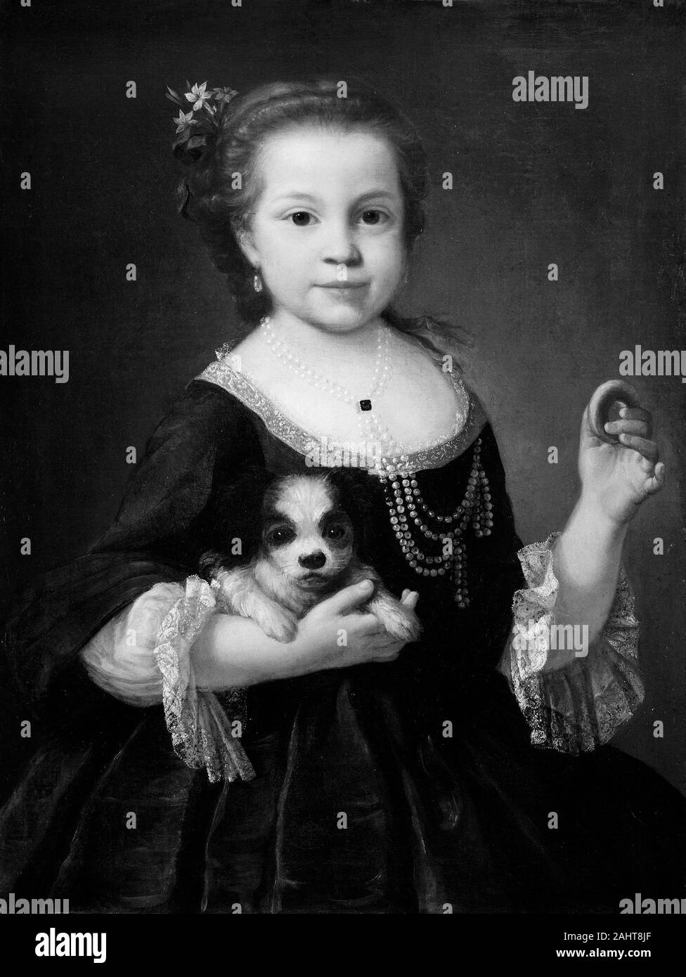 Alessandro Longhi. Portrait d'une fille avec un chien. 1735-1745. Rome. Huile sur toile. Banque D'Images
