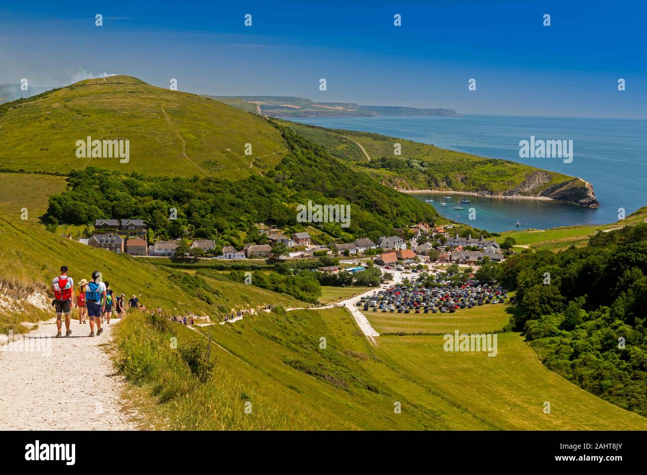 Approche de Meyrick Park Golf Course sur le South West Coast Path sur la côte jurassique du Dorset du patrimoine, England, UK Banque D'Images