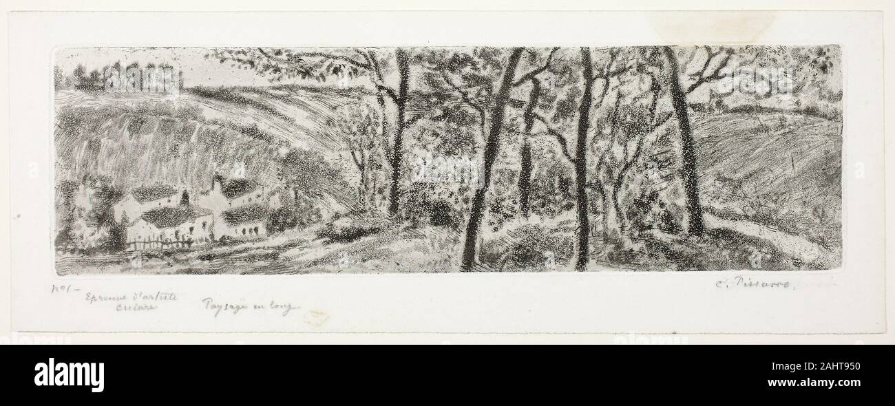 Camille Pissarro. Panorama du paysage. 1879. La France. Eau-forte et aquatinte en noir sur papier vélin blanc Banque D'Images