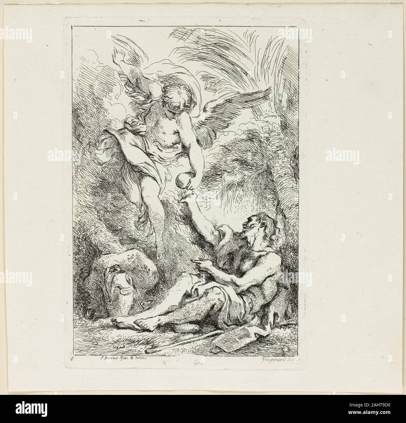 Jean Honoré Fragonard. Saint ermite dans le désert. 1752-1806. La France. Gravure sur papier vergé ivoire l'unique composition Boucher à graver par Fragonard, ce travail est connu pour survivre que dans sept épreuves. Peut-être représentant saint Onuphrius de l'Égypte, un ermite qui a vécu autour de 400 après J.-C., Boucher dessin original est maintenant dans la Galerie nationale du Canada, Ottawa. Fragonard fait depuis la plupart de ses vingt-quatre eaux-fortes au cours de ses voyages en Italie (1756-61 et 1773-74), ce travail est inhabituel pour son début d'inspiration française et date. Banque D'Images