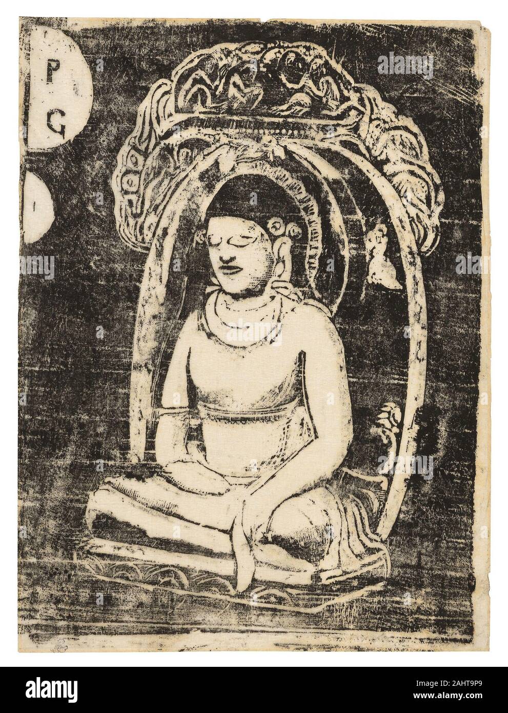 Paul Gauguin Bouddha De La Suite De La Fin De Wood Block S Imprime 18 19 La France Wood Block Imprimer En Noir Sur Papier Japon Ivoire Mince Perimetre Monte Sur Papier Japonais Blanc Photo Stock