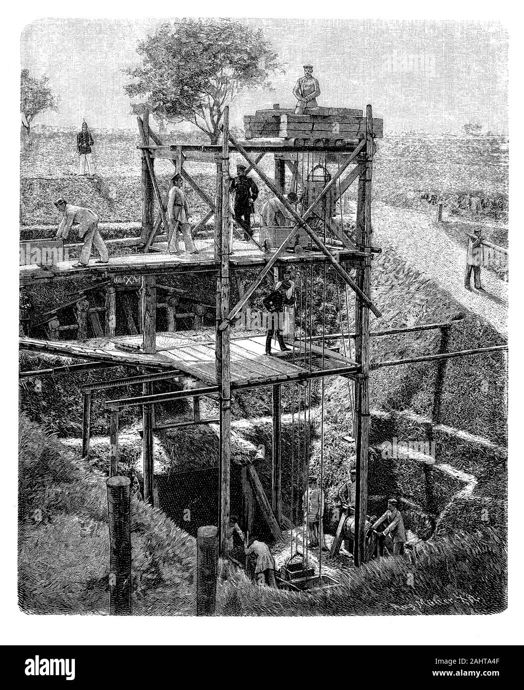 Régiment de fer Prussion construire un tunnel comme infrastructures de transport tactique pendant la guerre prussien Franco, 19e siècle Banque D'Images