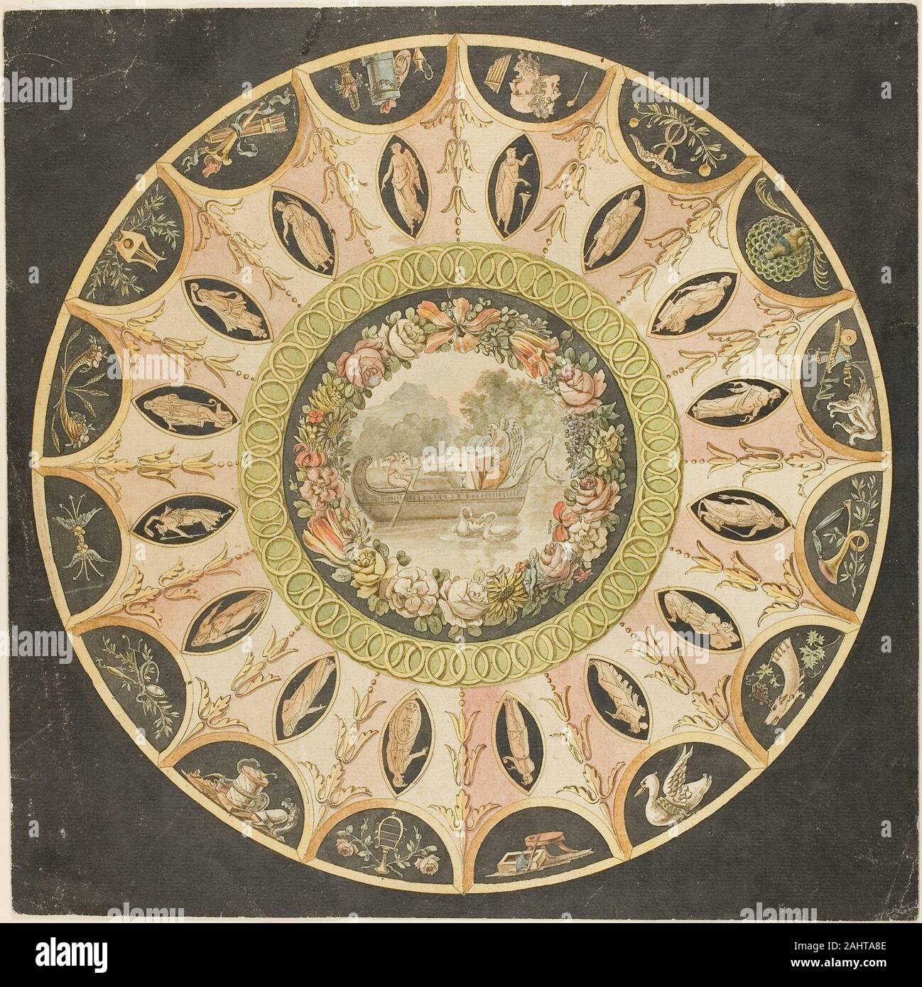 Florentin inconnu. Conception pour une décoration de plafond circulaire. 1750-1899. L'Italie. Aquarelle, plume et encre noire avec, plus de graphite, sur papier vergé crème Banque D'Images