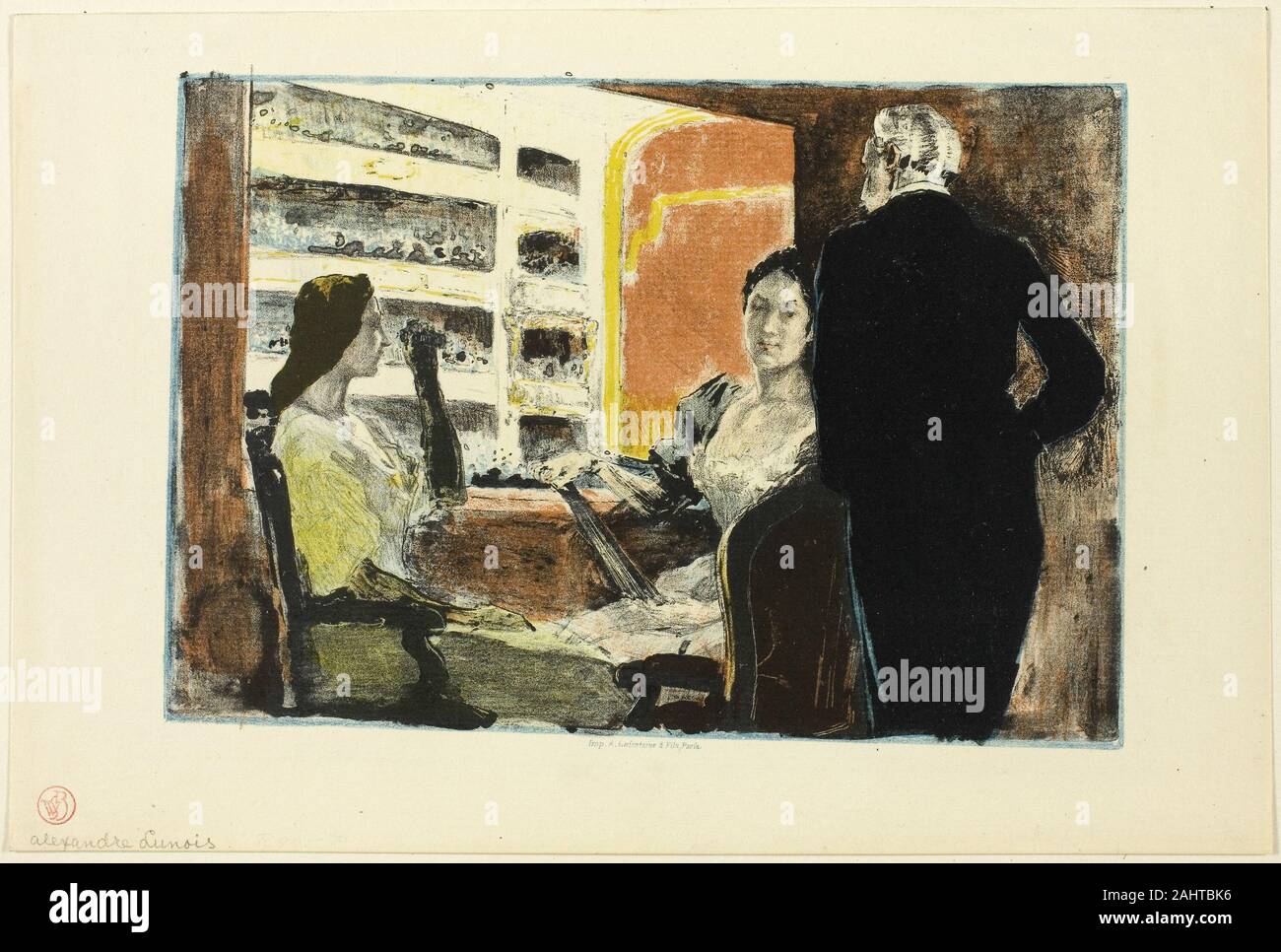Alexandre Lunois. À l'entracte. 1894. La France. Lithographie (crayon, pinceau, racler, tusche) en noir, orange, jaune et bleu sur papier vergé crème Banque D'Images