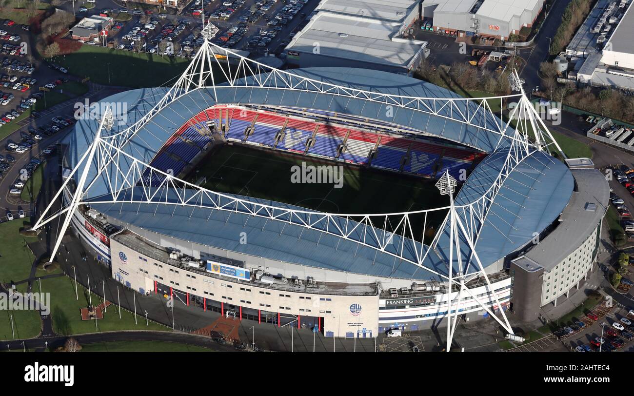 Vue aérienne du stade de l'université des Bolton Wanderers Banque D'Images
