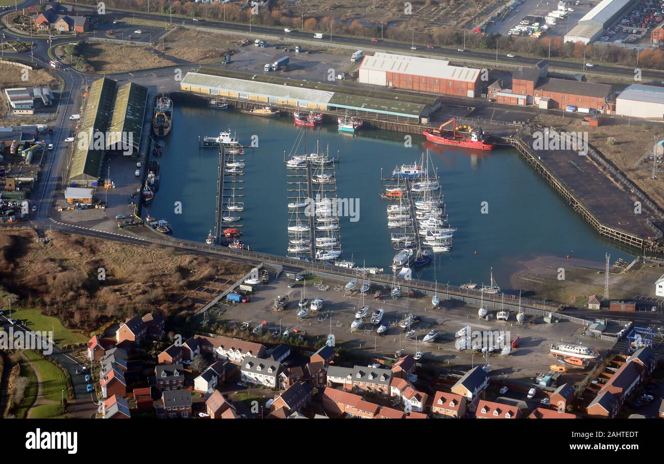 Vue aérienne de Fleetwood Haven Marina, Fleetwood, Lancashire, UK Banque D'Images