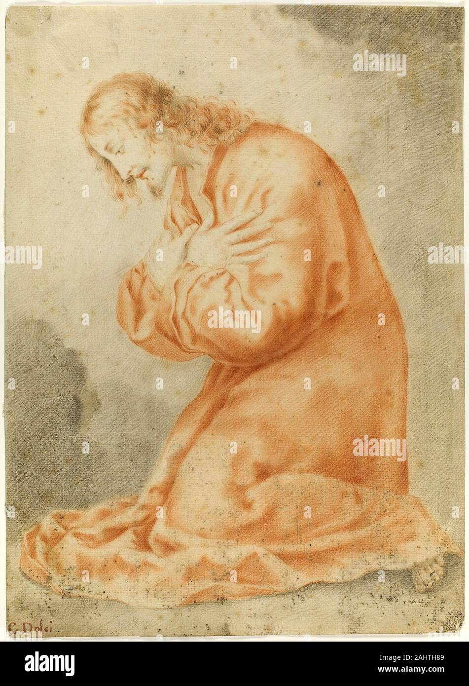 Carlo Dolci. Le Christ à genoux. 1636-1686. L'Italie. Craie noire et rouge sur papier vergé ivoire Banque D'Images