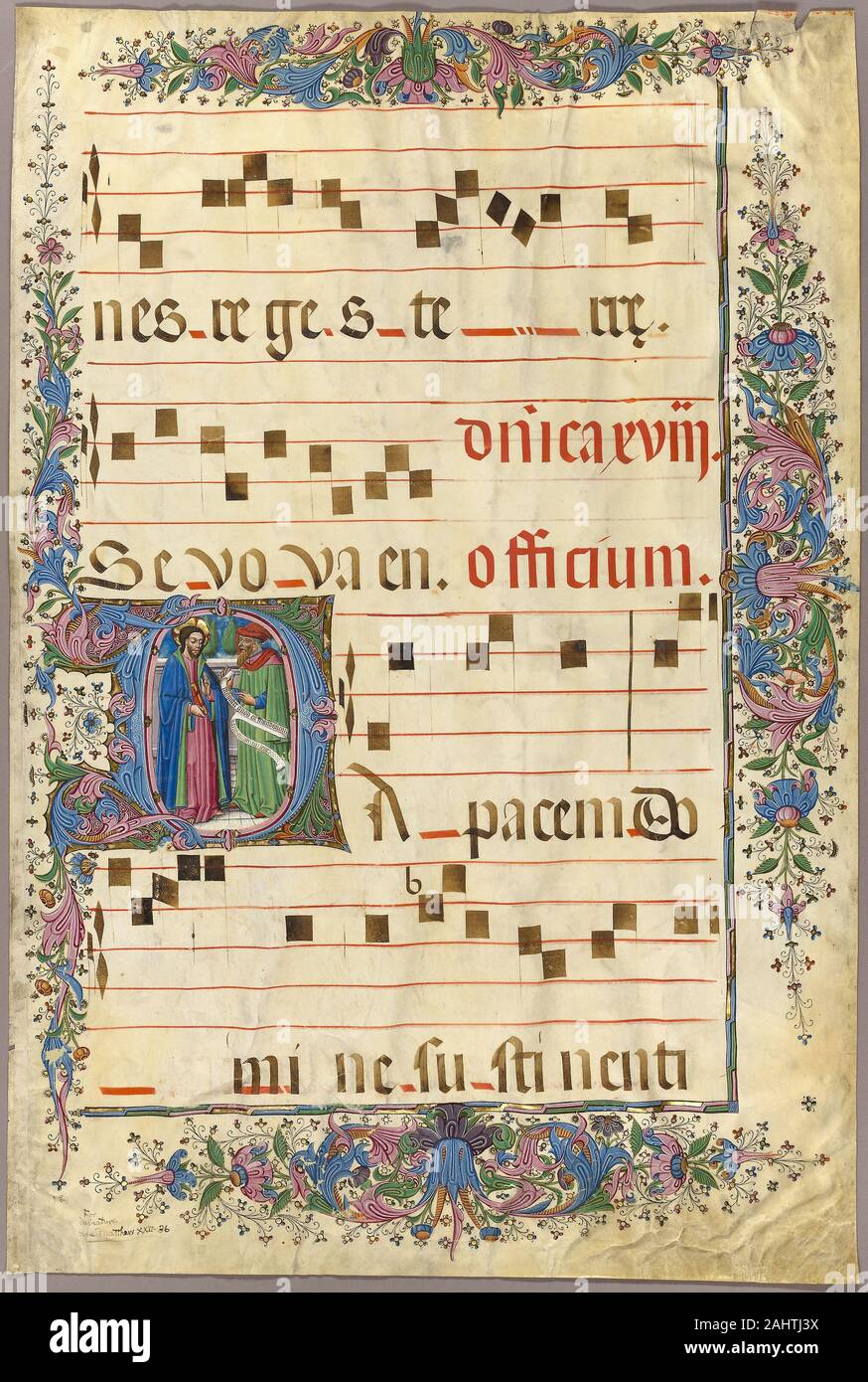 Maître du cyprès. Le Christ et un Pharisien dans une initiale historiée D à partir d'un processus graduel. 1430-1490. L'Espagne. Manuscrit de la coupe dans la tempera et feuille d'or, avec gothica Textualis propose des inscriptions en encre noire brunâtre, a statué en rouge, sur parchemin Banque D'Images Maître du cyprès. Le Christ et un Pharisien dans une initiale historiée D à partir d'un processus graduel. 1430-1490. L'Espagne. Manuscrit de la coupe dans la tempera et feuille d'or, avec gothica Textualis propose des inscriptions en encre noire brunâtre, a statué en rouge, sur parchemin Banque D'Images