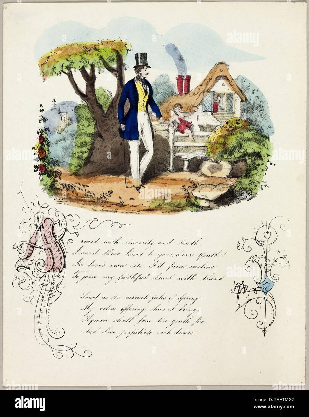 Armés de sincérité et de vérité (valentine). 1837-1847. L'Angleterre. Lithographie à part-coloration sur vélin ivoire Banque D'Images