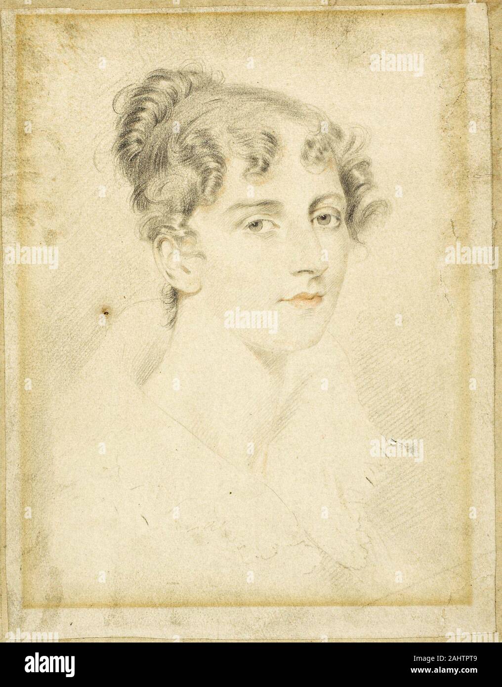 George Henry Harlow. Portrait d'Ann Flaxman Denman. 1789-1830. L'Angleterre. Graphite, avec crayon rouge, sur papier vergé crème, prévue à bord Banque D'Images