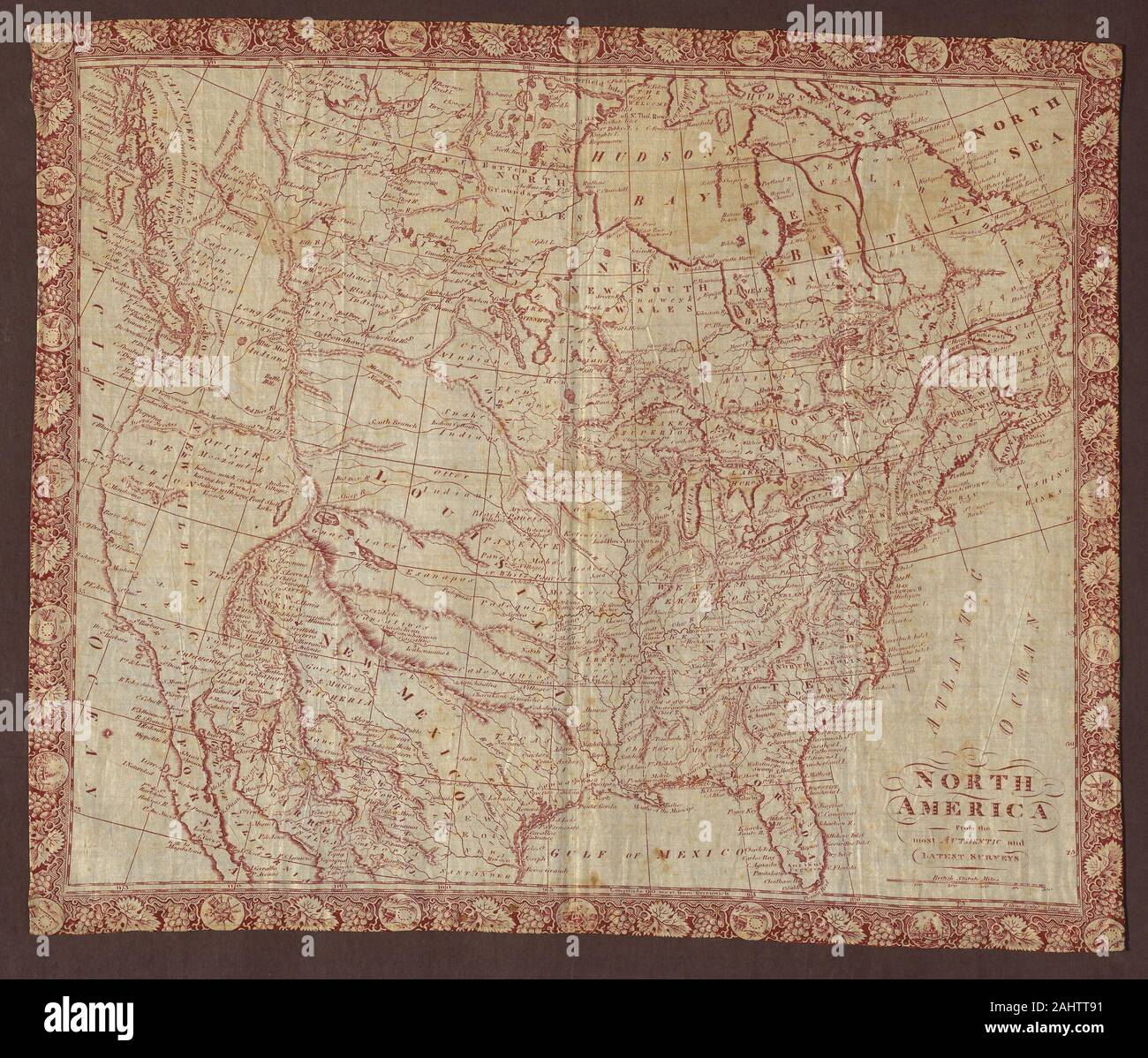 R. Gray (graveur). Carte de l'Amérique du Nord (mouchoir). 1811. Glasgow. Le coton, tissage ordinaire ; imprimé ; vitrage sur cuivre Banque D'Images
