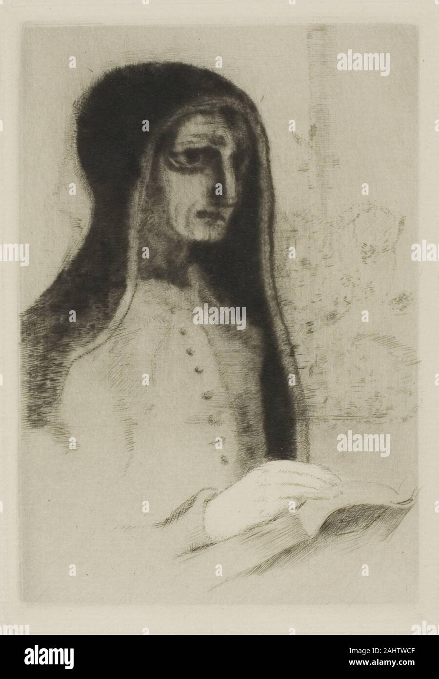 Odilon Redon. Le Livre (Sainte Thérèse). 1892. La France. Pointe sèche sur papier vergé crème Banque D'Images