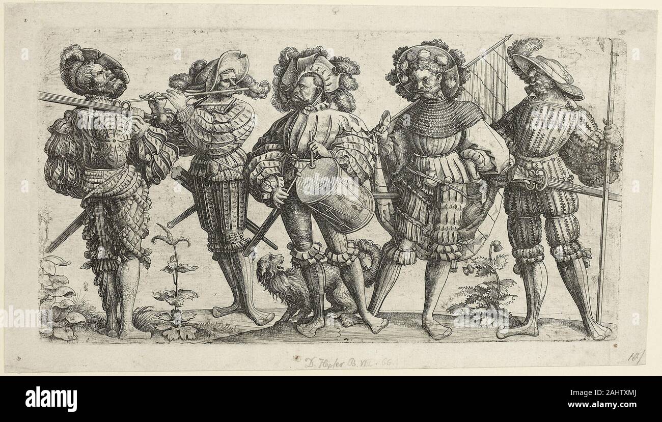 Daniel Hopfer, I. Cinq soldats allemands. 1490-1536. L'Allemagne. Eau-forte  en noir sur papier vergé chamois Daniel Hopfer probablement inventé l'art  de la gravure sur papier, son adaptation du processus de décoration d'armes