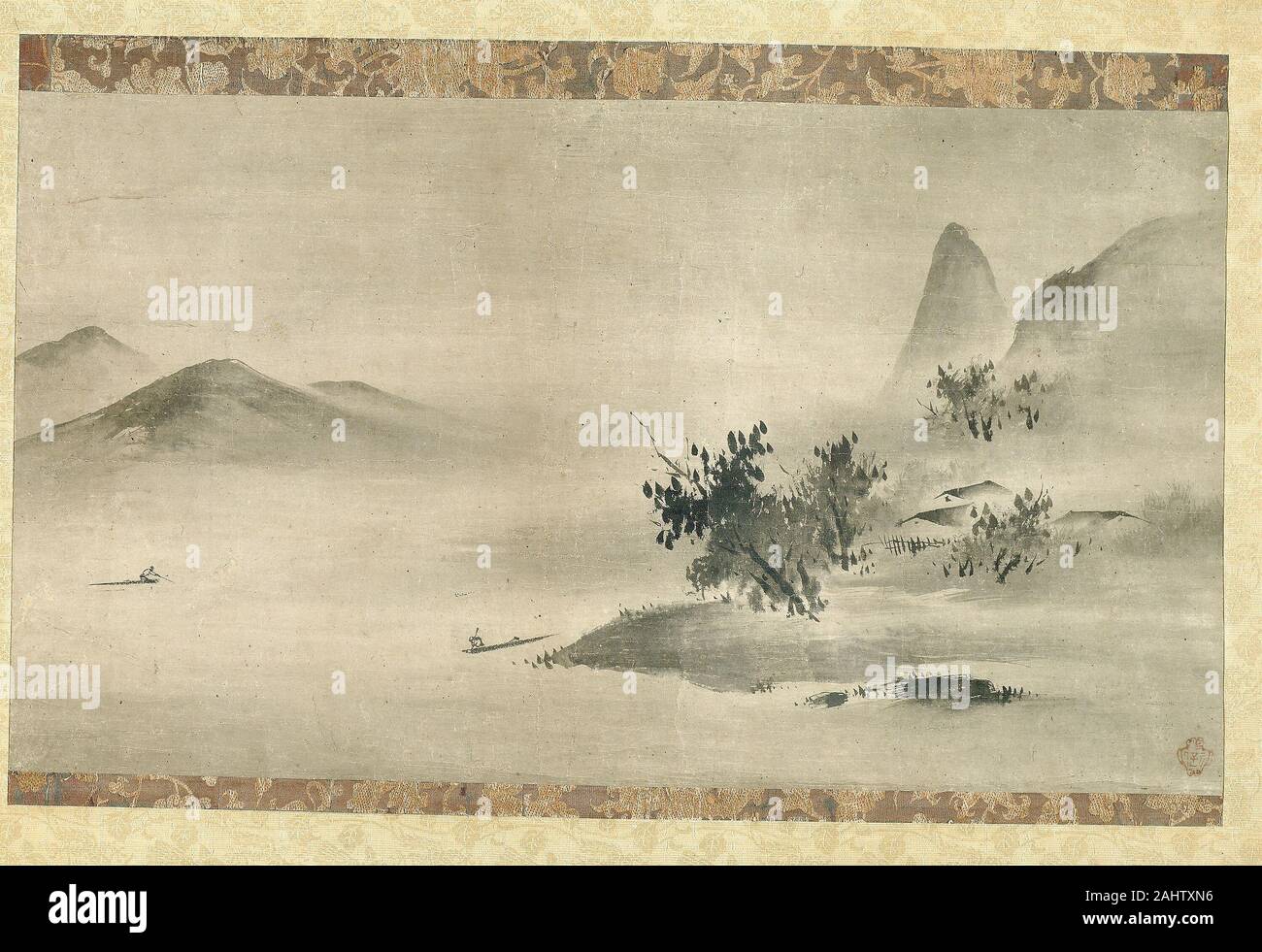 Kano Motonobu,. Paysage d'encre. 1499-1599. Le Japon. Hanging scroll, encre sur papier Banque D'Images
