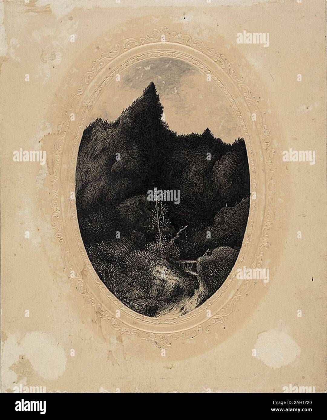 Rodolphe Bresdin. Le voyageur dans les montagnes. 1870-1879. La France. Plume et encre noire et grise avec brosse de lavage, sur une carte en relief en tan Banque D'Images