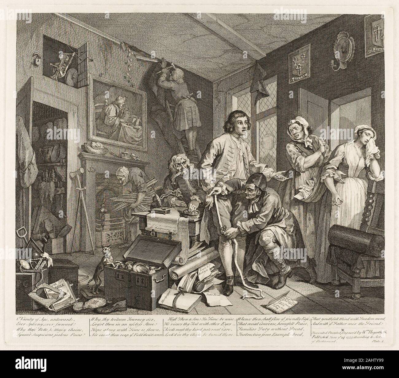 William Hogarth. Une plaque, à partir d'une Rake's Progress. 1735. L'Angleterre. La gravure en noir sur papier vergé ivoire Banque D'Images