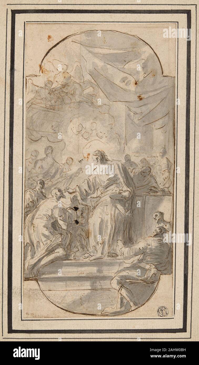 Domenico Mondo. Le Christ donnant la Communion (l'Institution de l'Eucharistie). 1707-1806. L'Italie. Plume et lavis avec brosse de lavage et de gris, plus de craie noire, sur papier vergé ivoire, fixées sur papier vergé ivoire Banque D'Images