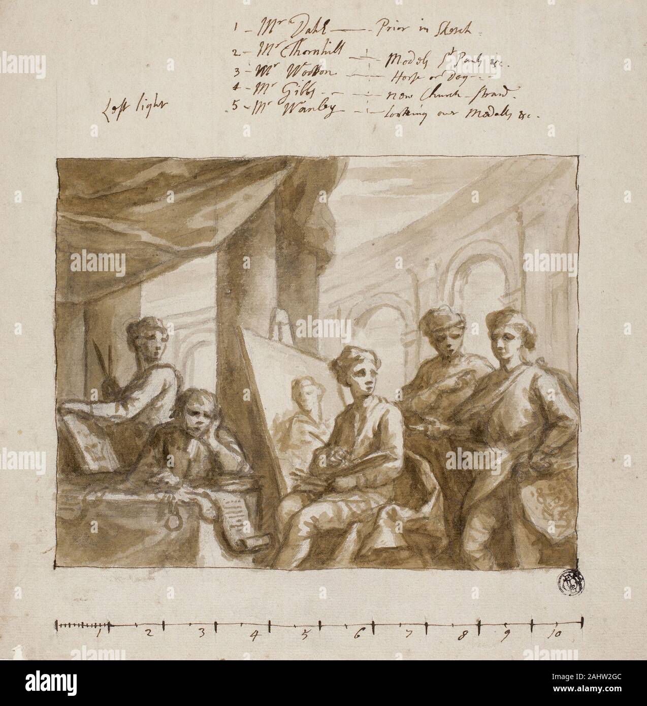 James Thornhill. Société des peintres. 1709-1734. L'Angleterre. Pinceau et lavis, sur graphite, sur papier vergé ivoire Banque D'Images