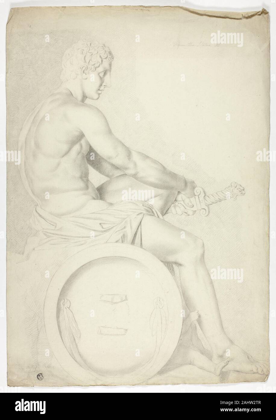John Downman. Après de Sculpture Antique personnage assis avec l'épée. 1774. L'Angleterre. Craie noire avec dessouchage sur papier vergé ivoire Banque D'Images John Downman. Après de Sculpture Antique personnage assis avec l'épée. 1774. L'Angleterre. Craie noire avec dessouchage sur papier vergé ivoire Banque D'Images