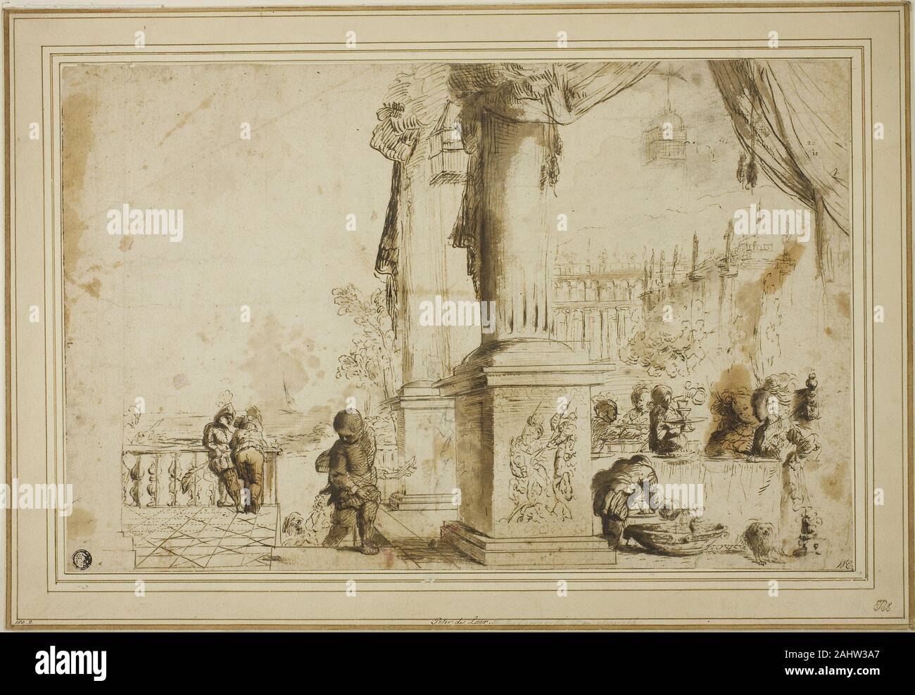 Artiste inconnu. Scène du banquet sur la terrasse. De 1600 à 1699. L'Italie. Plume et encre brune, avec pinceau et lavis et de graphite, sur papier vergé crème, fixées sur la carte prévue à la crème Banque D'Images