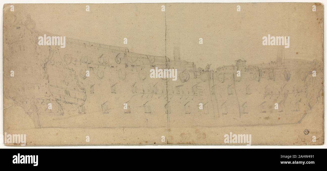 Willem van de Velde, I. Side View of Man o' War. 1621-1693. La Hollande. Graphite sur papier vergé, tan prévue sur conseil de pâte de bois Banque D'Images