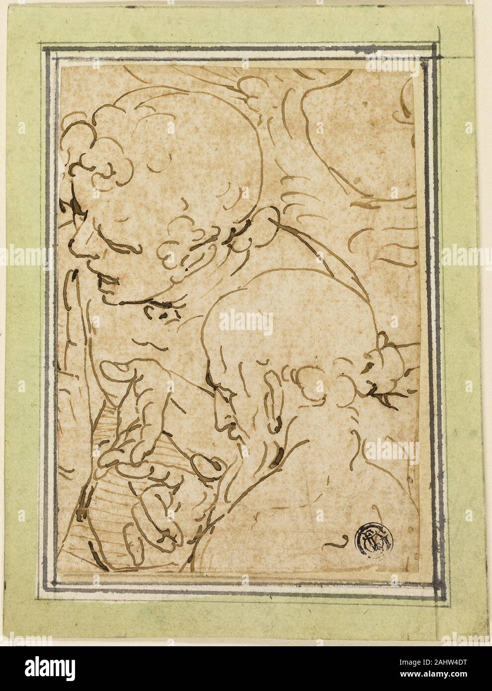 Luca Cambiaso. Deux évangélistes en conversation. 1570. L'Italie. Plume et encre brune sur papier vergé ivoire, fixées sur papier vergé ivoire Banque D'Images