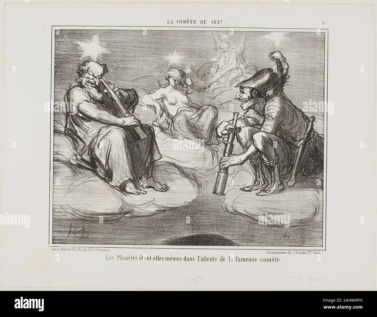 Honoré-Victorin Daumier. Même les planètes observent avec intérêt l'arrivée de la célèbre comète, plate 9 de la Cométe de 1857. 1857. La France. Lithographie en noir sur papier vélin blanc Banque D'Images
