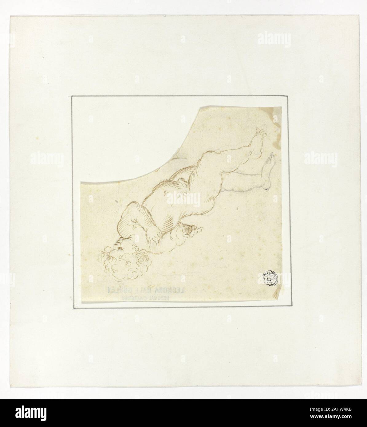 L'École de Ferdinand Bol. Putto. 1590-1700. L'Allemagne. Plume et encre brune, avec une touche de graphite, sur papier vergé crème, embout sur papier vélin blanc cassé Banque D'Images