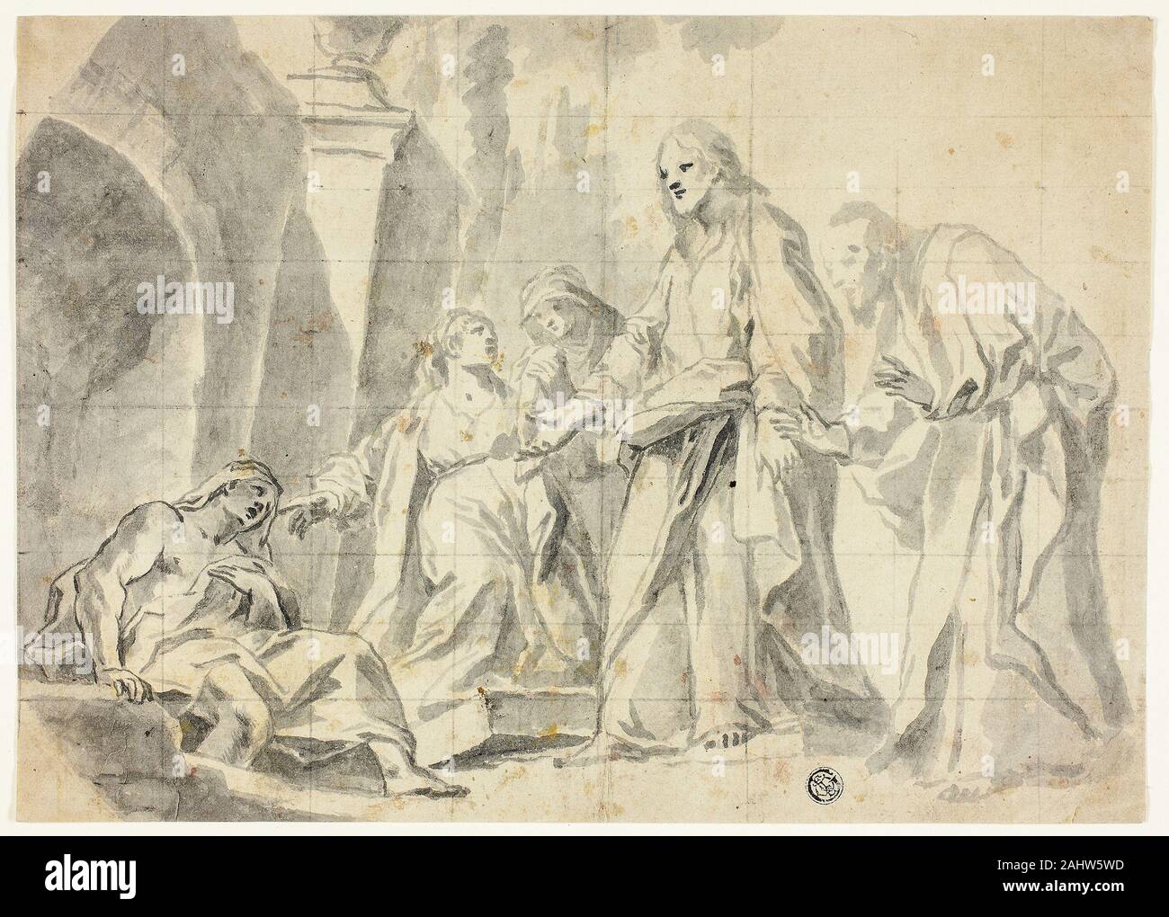 Marco Benefial. Résurrection de Lazare. 1704-1764. L'Italie. Laver, brosser et gris noir carré dans la craie, sur papier vergé crème Banque D'Images