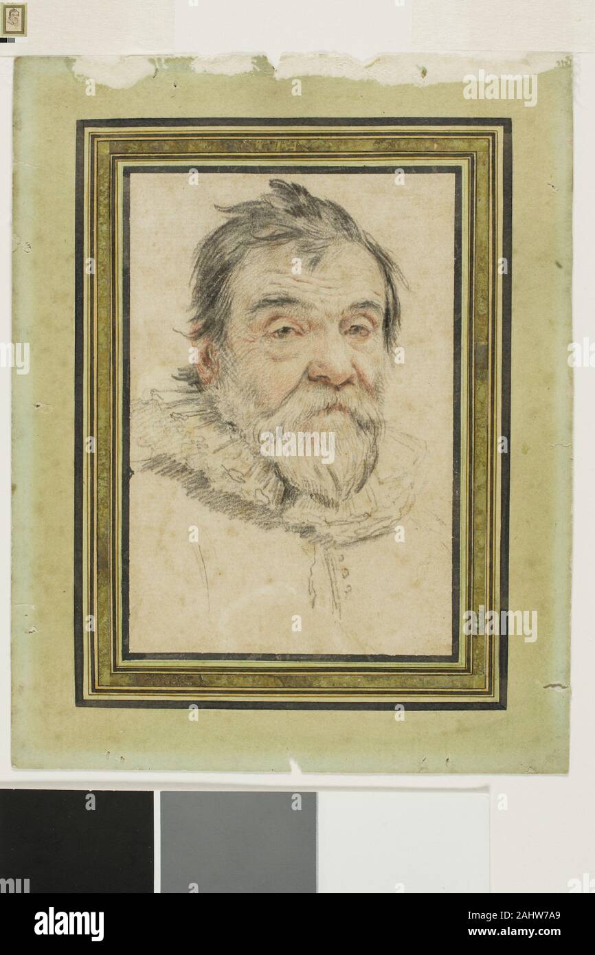Claude Mellan. Portrait d'un vieux barbu Man. De 1600 à 1699. La France. Craie noire et rouge sur papier vergé chamois Banque D'Images