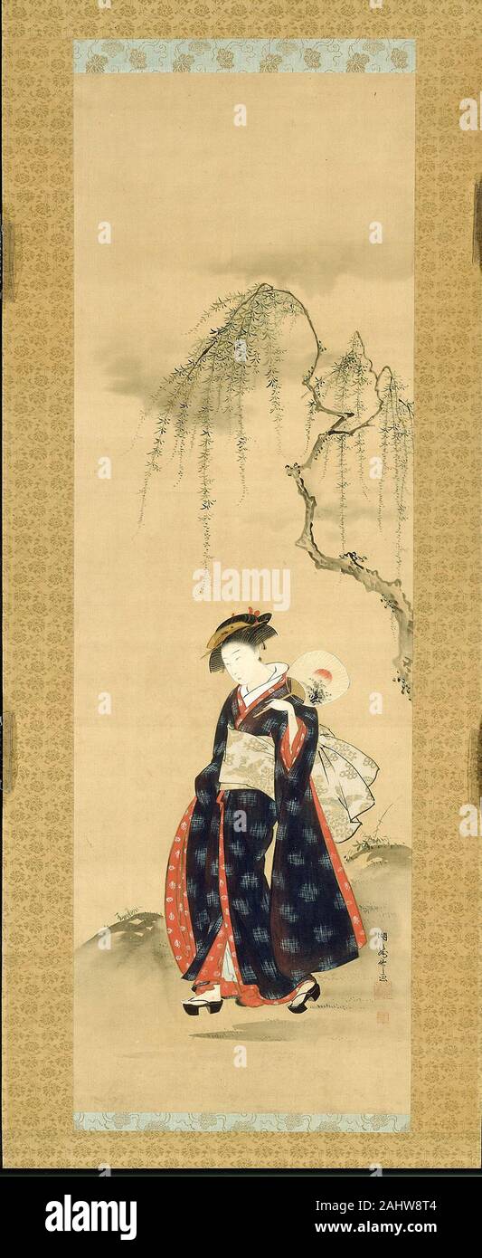 Isoda Koryusai. La beauté sous un saule. 1775-1785. Le Japon. Défilement pendaison ; encre sur soie Banque D'Images