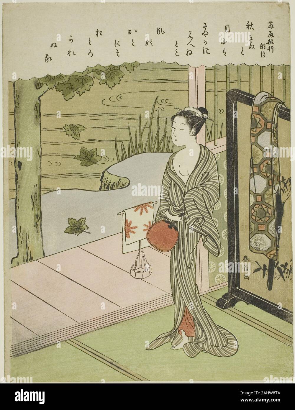 Suzuki Harunobu. Poème de Fujiwara no Toshiyuki, à partir d'une série sans titre de Tango Immortel des poètes. 1762-1770. Le Japon. Estampe chuban couleur ; Banque D'Images