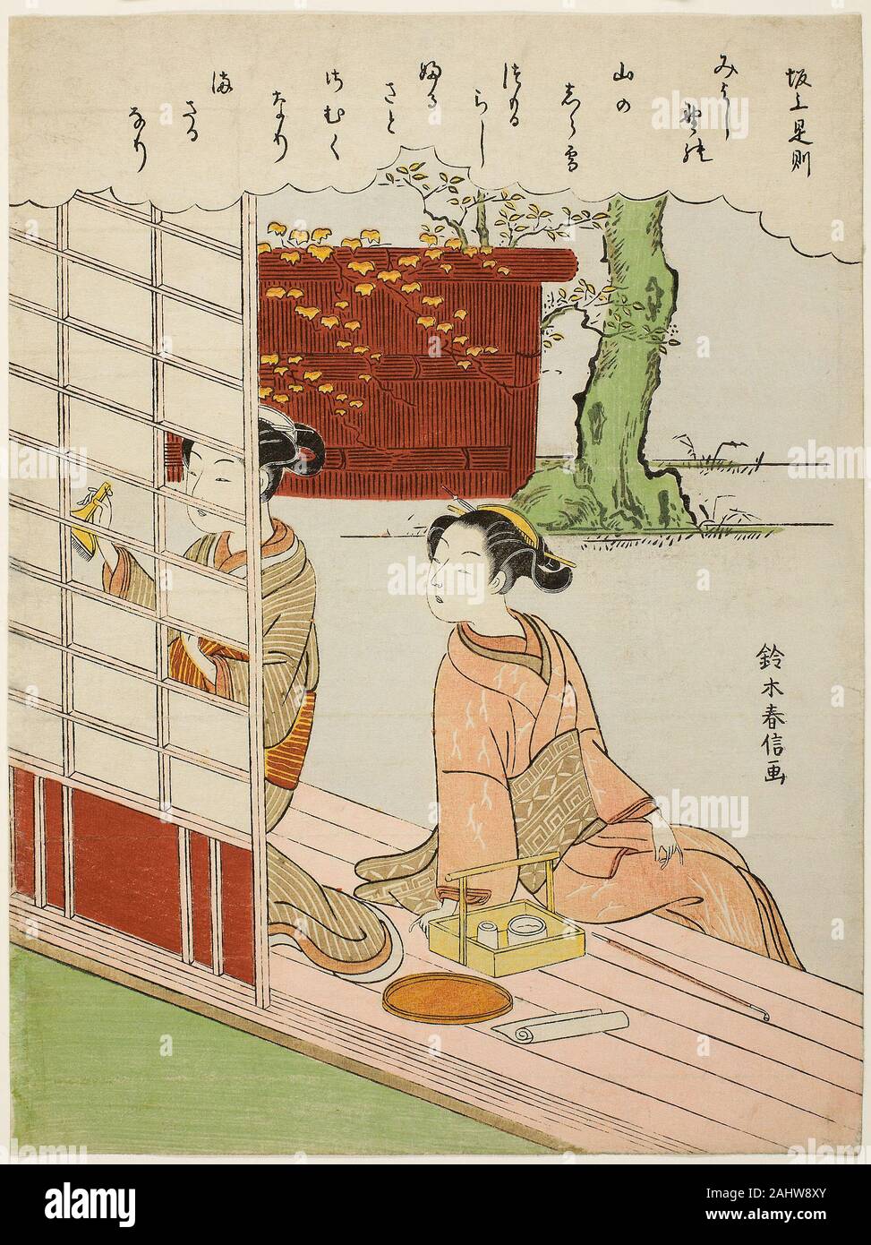 Suzuki Harunobu. Poème de Sakanoue no Korenori, à partir d'une série sans titre de Tango Immortel des poètes. 1762-1773. Le Japon. Estampe chuban couleur ; Banque D'Images