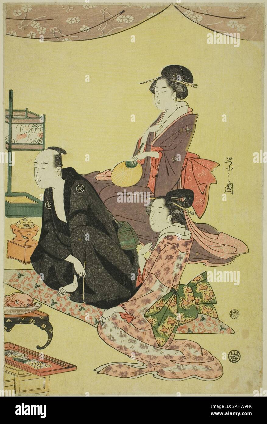 Chôbunsai Eishi. Une scène du banquet. 1790-1800. Le Japon. Gravure sur bois en couleur ; feuille de droite triptyque oban Banque D'Images
