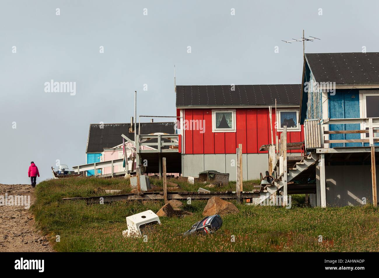 Maisons en bois traditionnelles à Upernavik, Groenland Banque D'Images