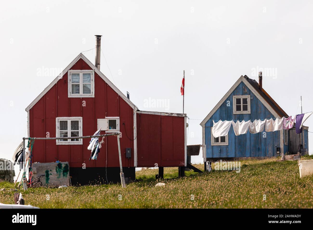 Maisons en bois traditionnelles à Upernavik, Groenland Banque D'Images