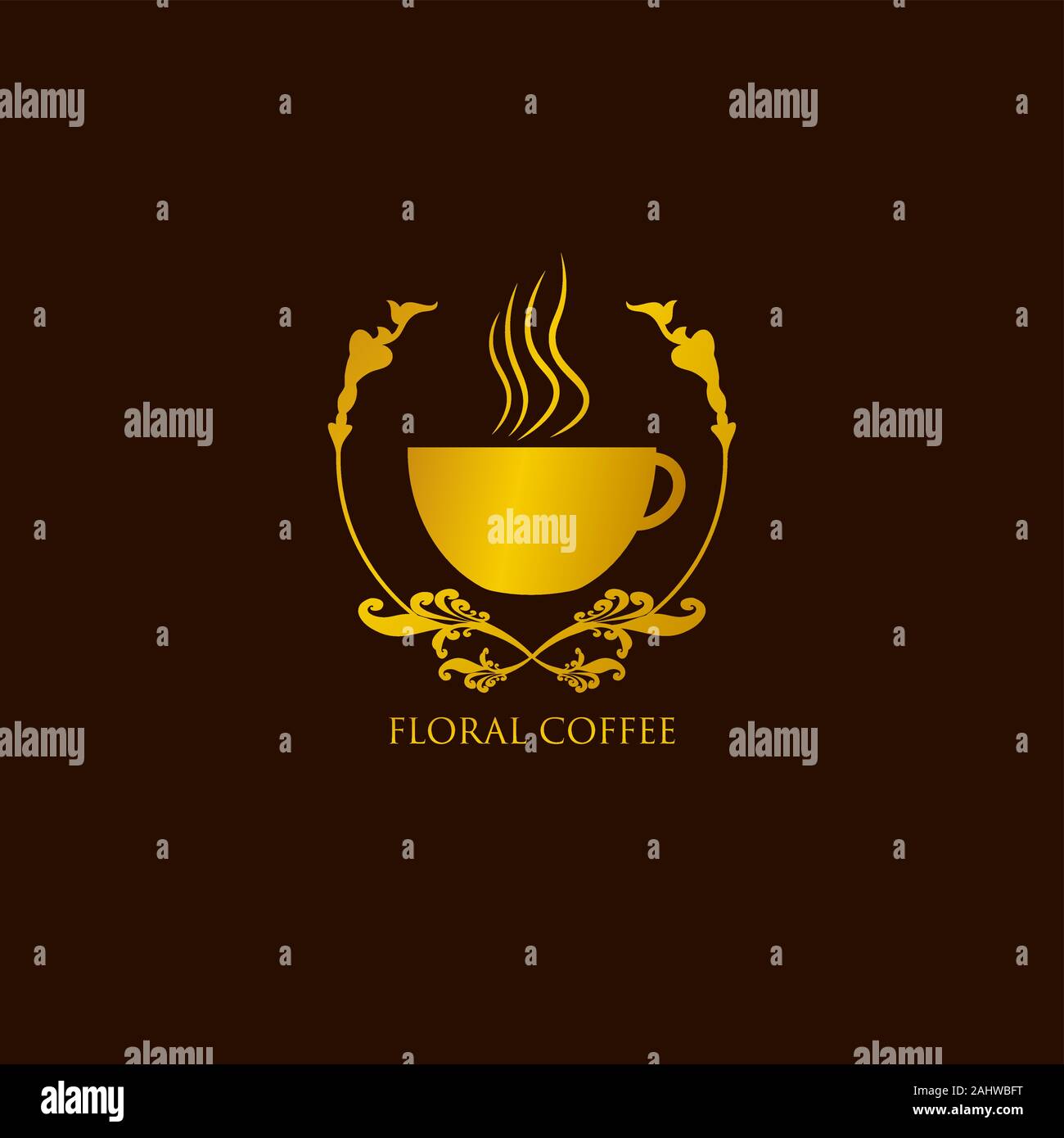 Coffee Shop Logo design floral, modèle Luxury Concept Logo Logo élégant, simple, illustration vectorielle, l'icône de tasse Verre Brun, illustré de fumée Illustration de Vecteur