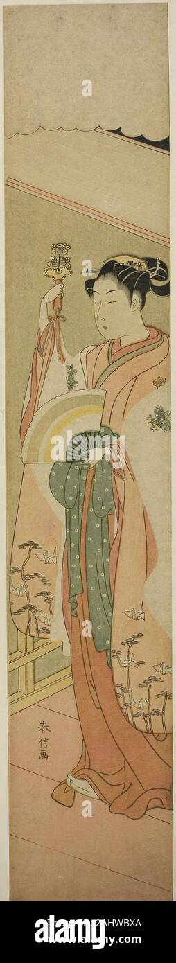 Suzuki Harunobu. La danse Kagura. 1763-1770. Le Japon. Gravure sur bois en couleur ; hashira-e Banque D'Images