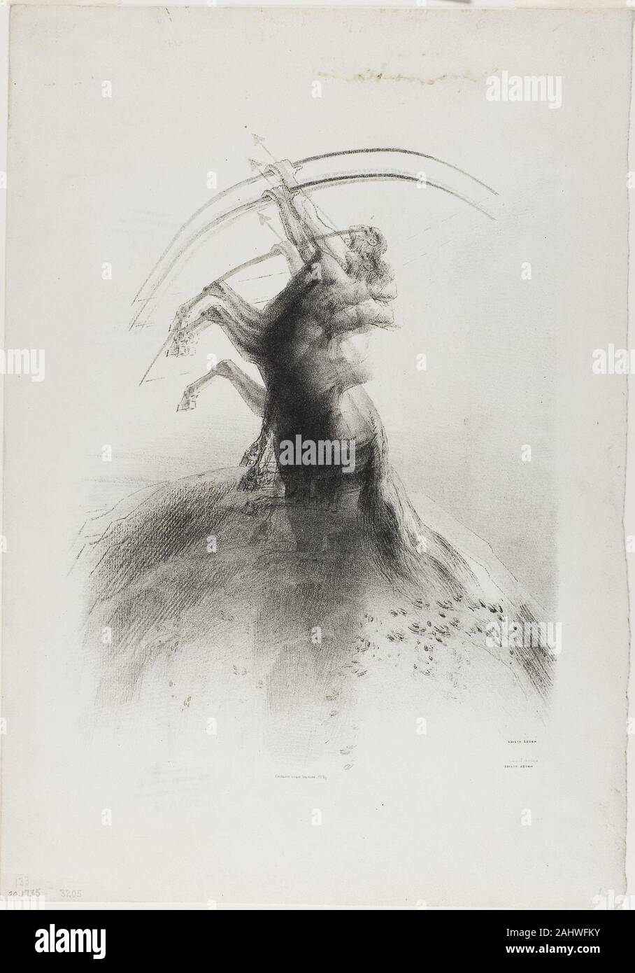 Odilon Redon. À centaure les nuages. 1895. La France. Lithographie en noir sur papier vélin gris clair Banque D'Images