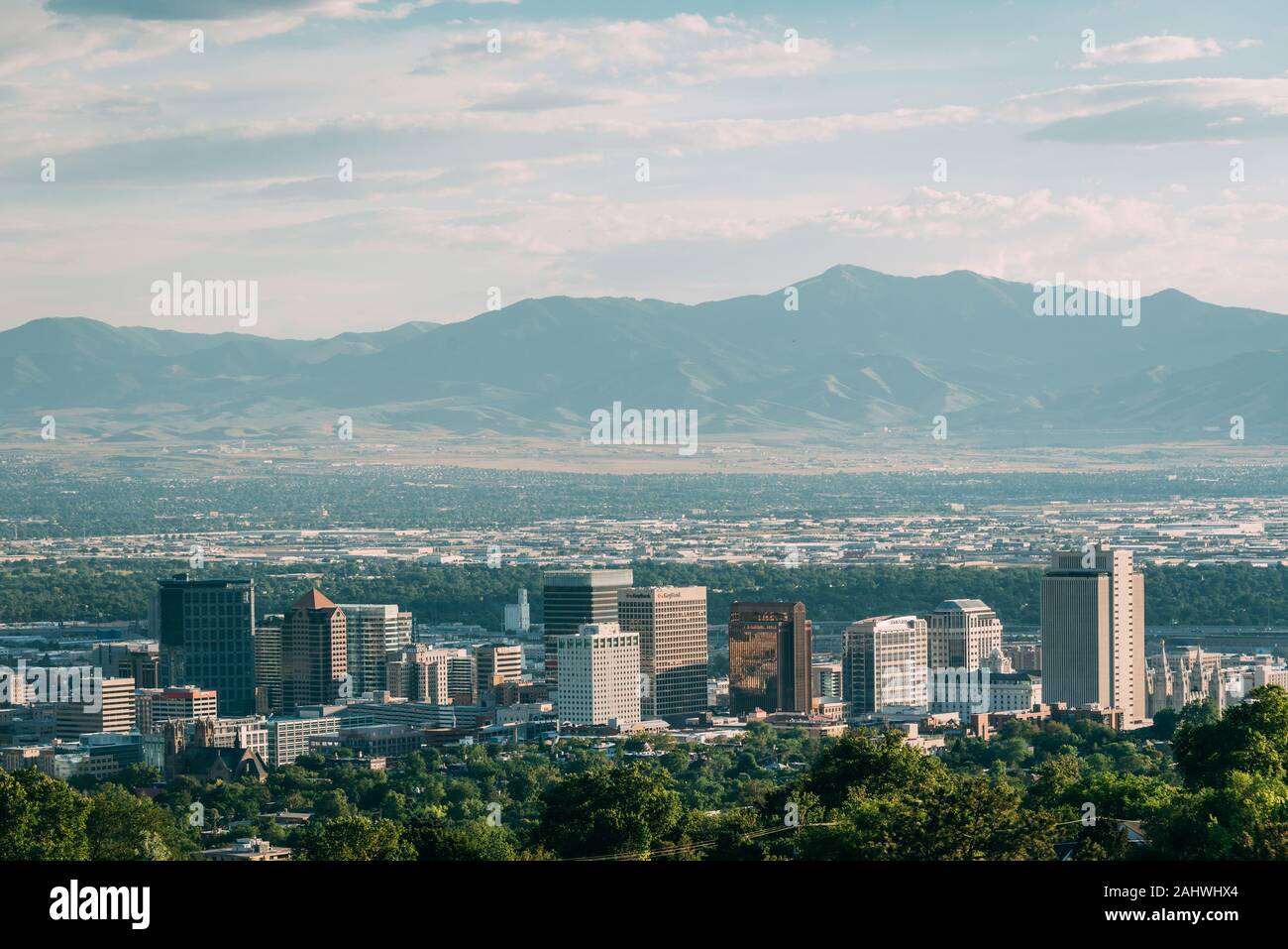 Vue sur le centre-ville de Salt Lake City skyline, New York Banque D'Images