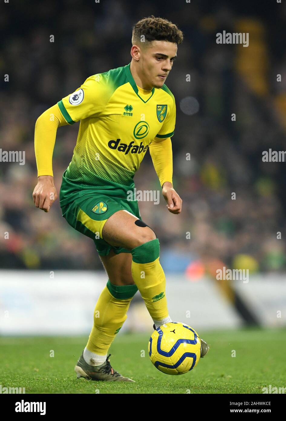 La ville de Norwich Max Aarons au cours de la Premier League match à Carrow Road, Norwich. Banque D'Images