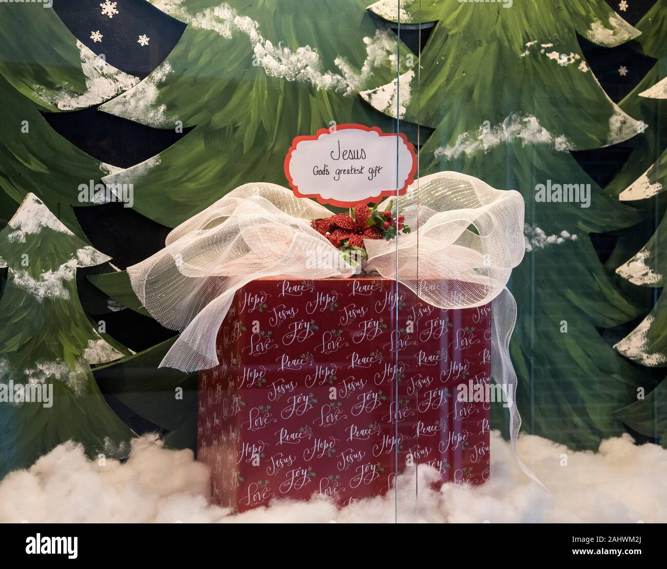 Affichage de Noël mis en place dans une église baptiste. Banque D'Images