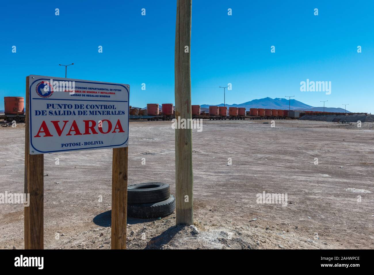 Administración de Aduana Frontera Avaroa, poste frontière bolivienne au Chili, cordillère des Andes, au sud-ouest de la Bolivie, l'Amreica Banque D'Images